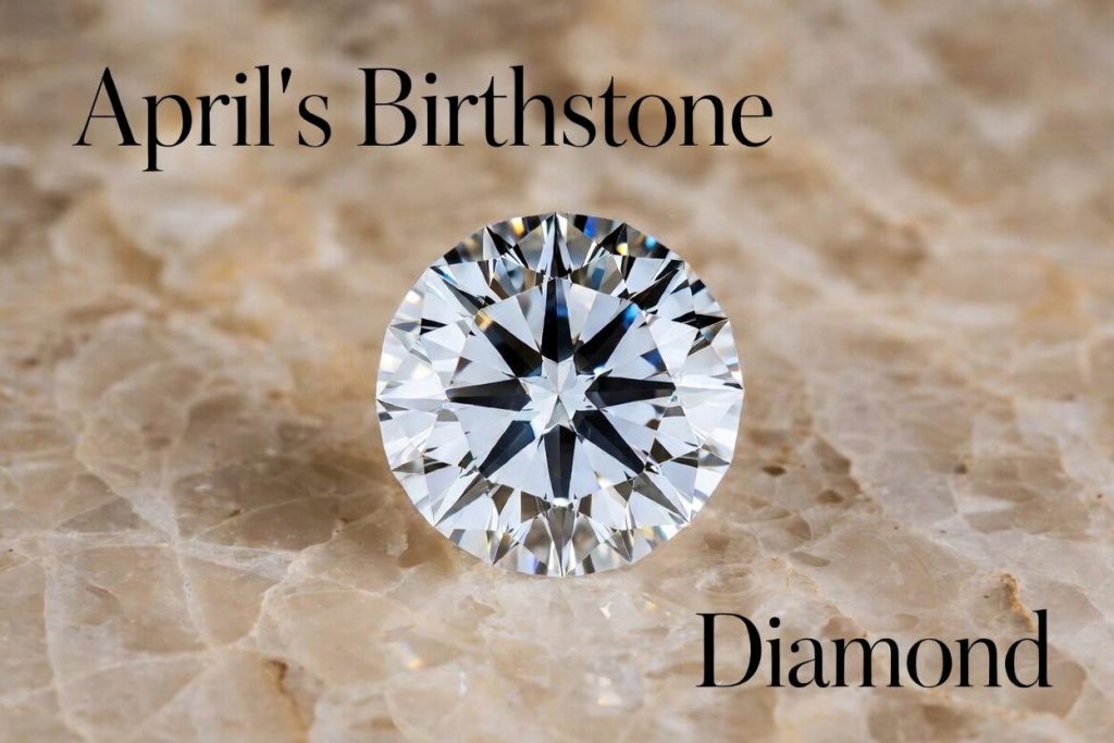 April's Birthstone Diamond sparkling round brilliant cut on marble background