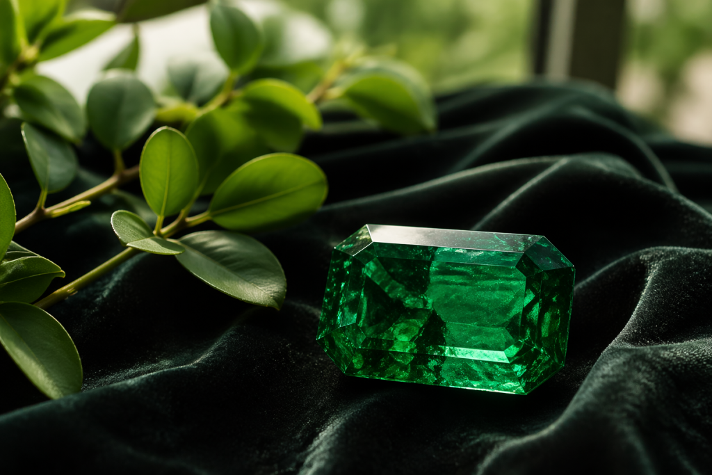 Emerald gemstone representing the May birthstone and its symbolism of renewal, love, and heart-centered healing.