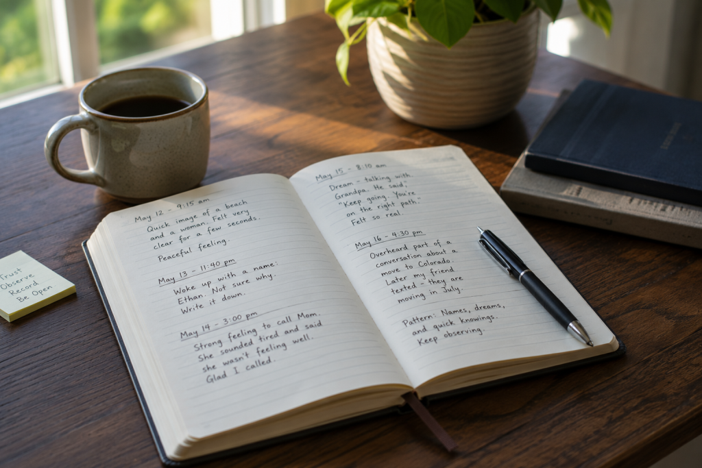 A journal used to record intuitive impressions, dreams, patterns, and later validation.