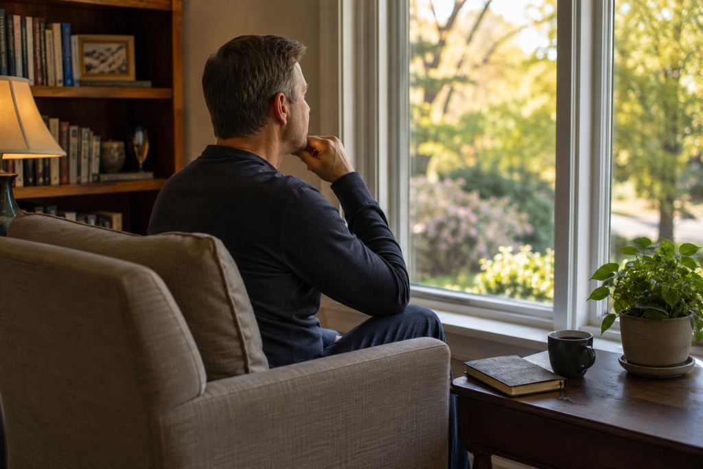 A thoughtful person noticing possible psychic awakening signs and becoming more aware of their intuition.