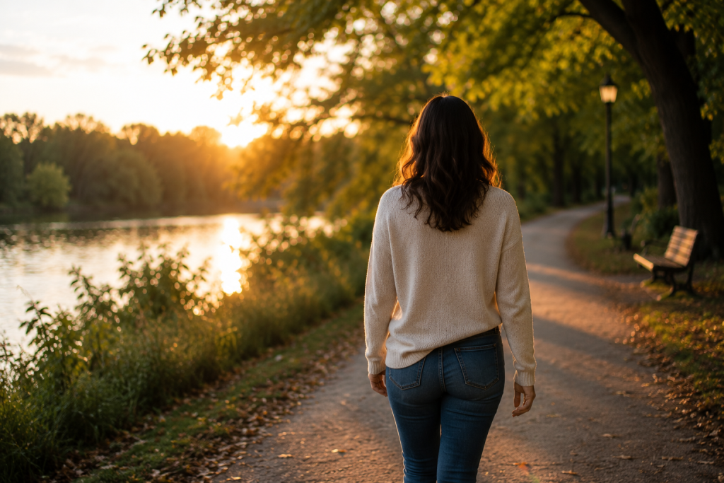 A person taking a quiet walk to regain clarity after a stressful interaction.