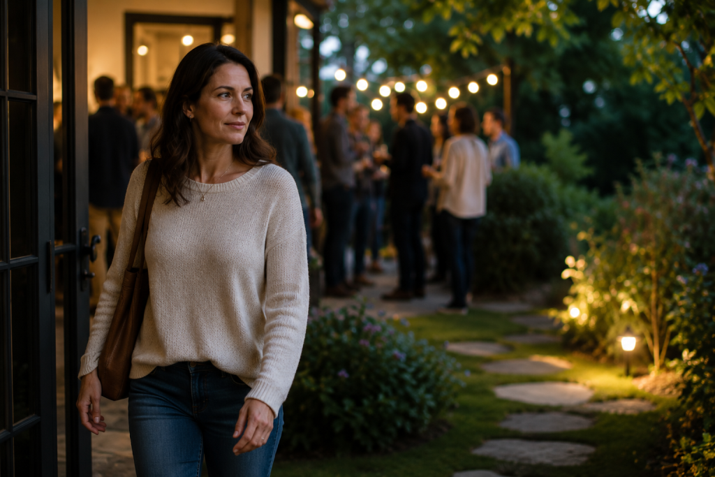A sensitive person taking a quiet moment away from a busy social gathering.