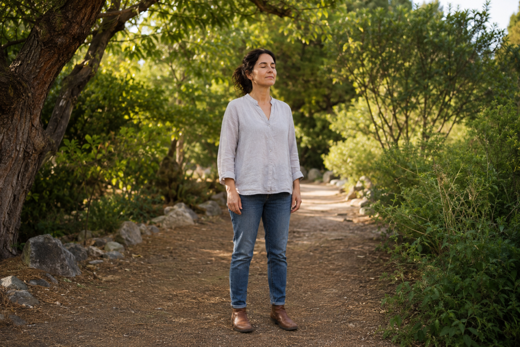 A person grounding outdoors after receiving clairsentient or spiritual impressions