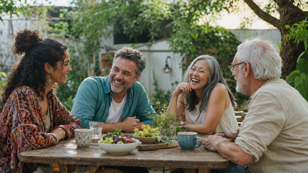 A group of close friends of different ages representing the connection of a soul family